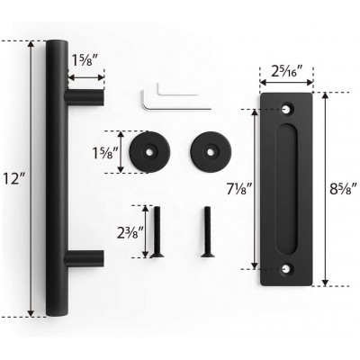 12" Heavy Duty Pull and Flush Door Handle Set in Black, Sliding Barn Door Handle - Fit Doors Up to 2 3/8''